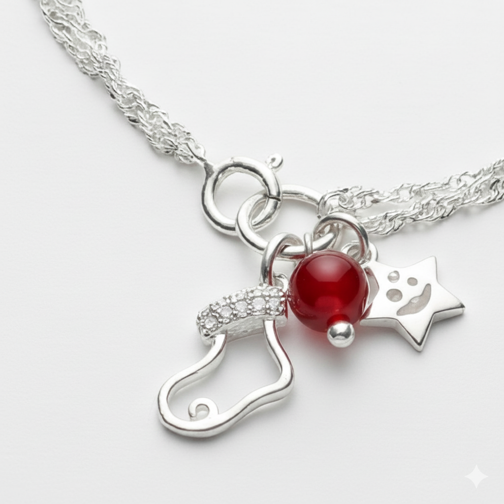 Pulsera Navideña con Dijes de Bota y Estrella