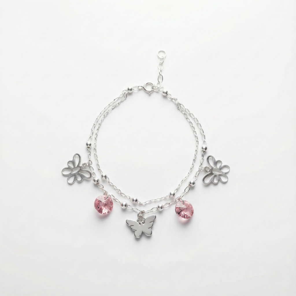 Pulsera Mariposas de Plata y Cristales