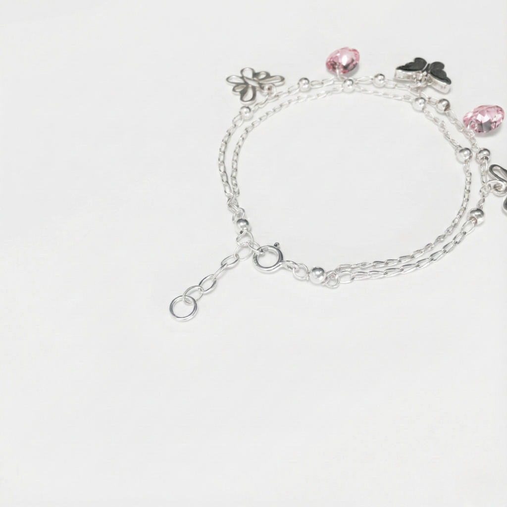 Pulsera Mariposas de Plata y Cristales