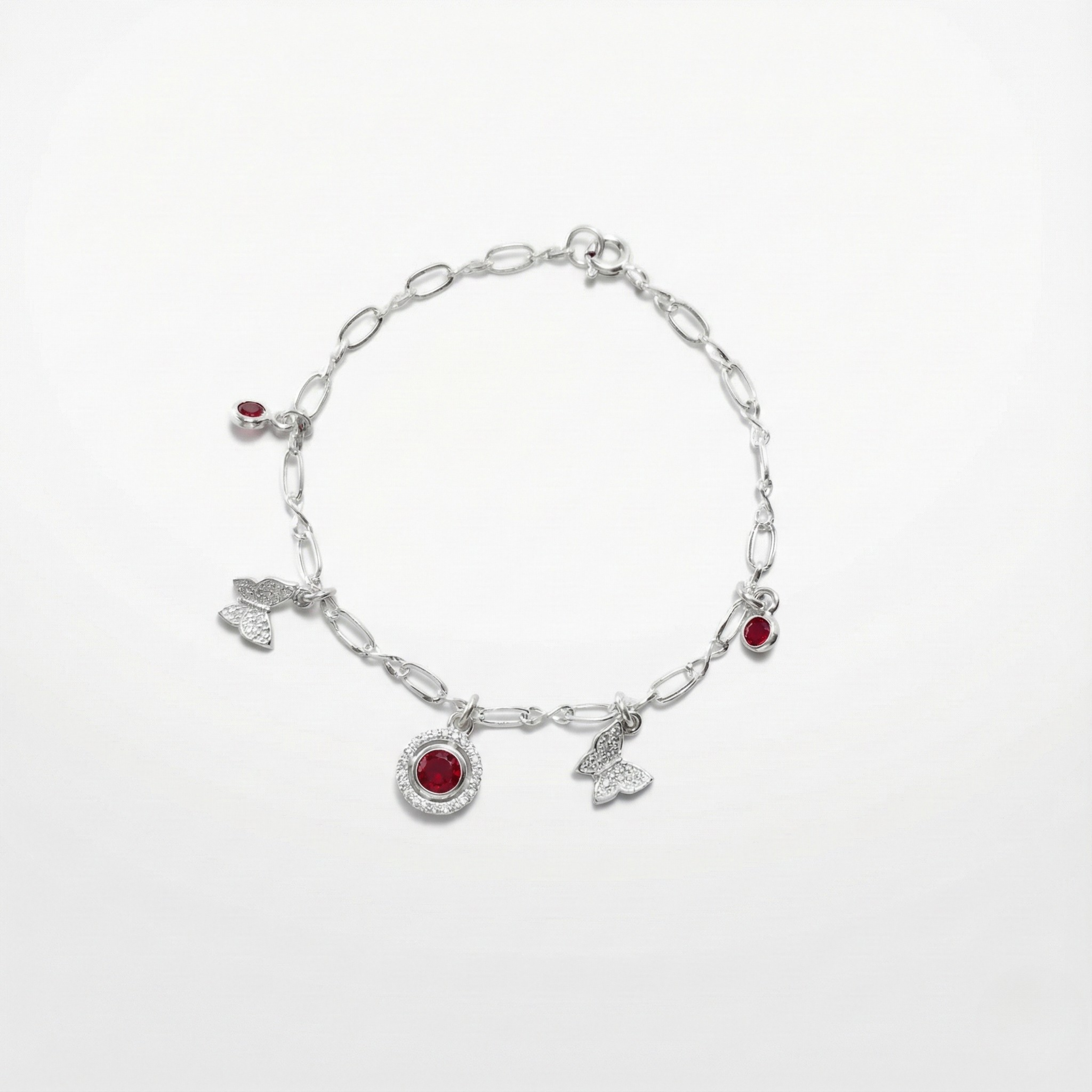 Pulsera Carmín Real con Mariposas y Piedras Rojas